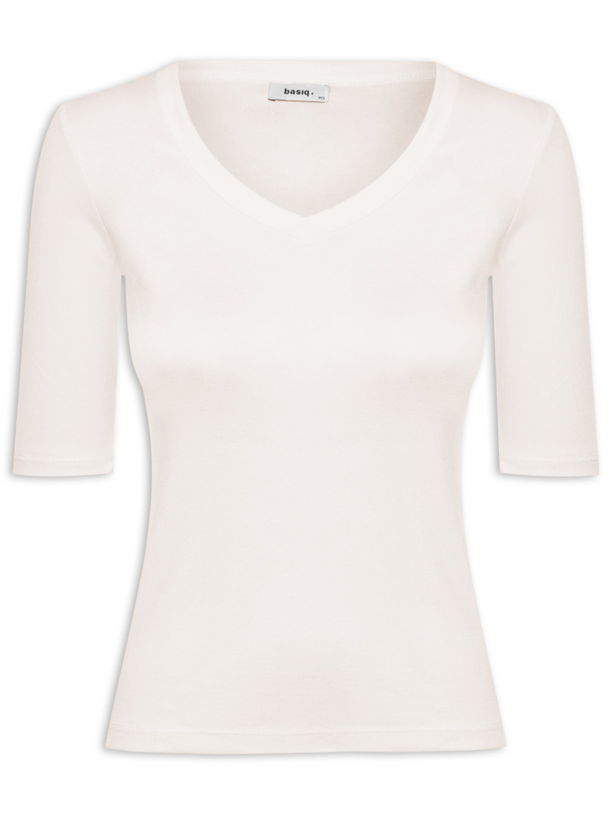 Camiseta Feminina Meia Manga Decote V - Bege