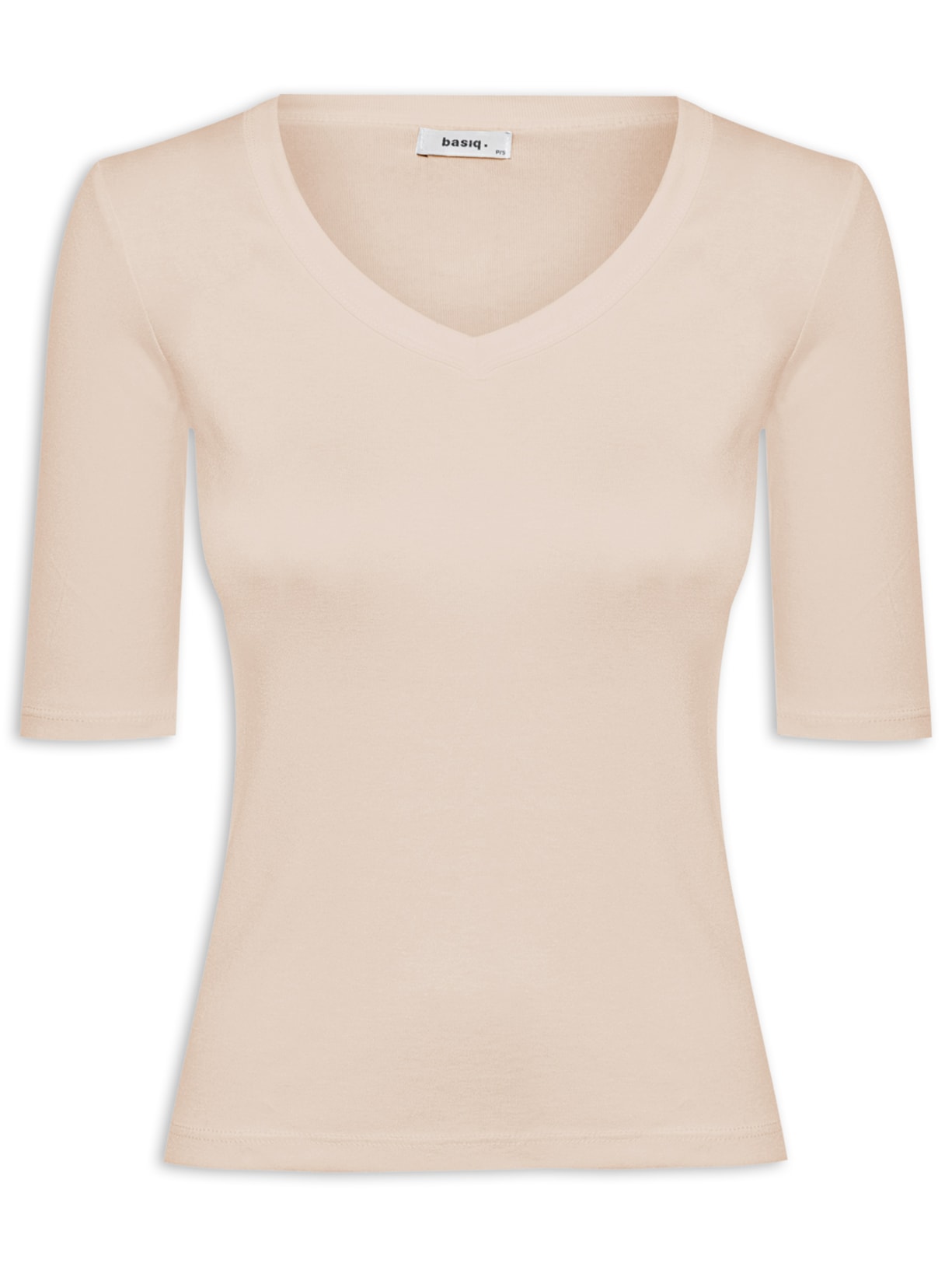 Camiseta Feminina Meia Manga Decote V - Bege