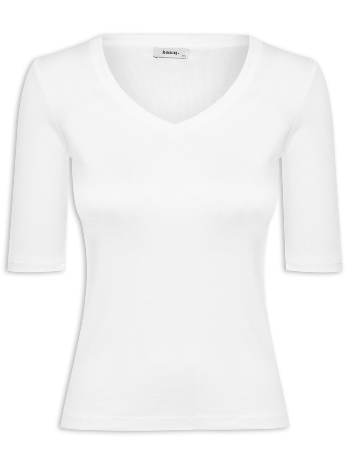 Camiseta Feminina Meia Manga Decote V - Branco