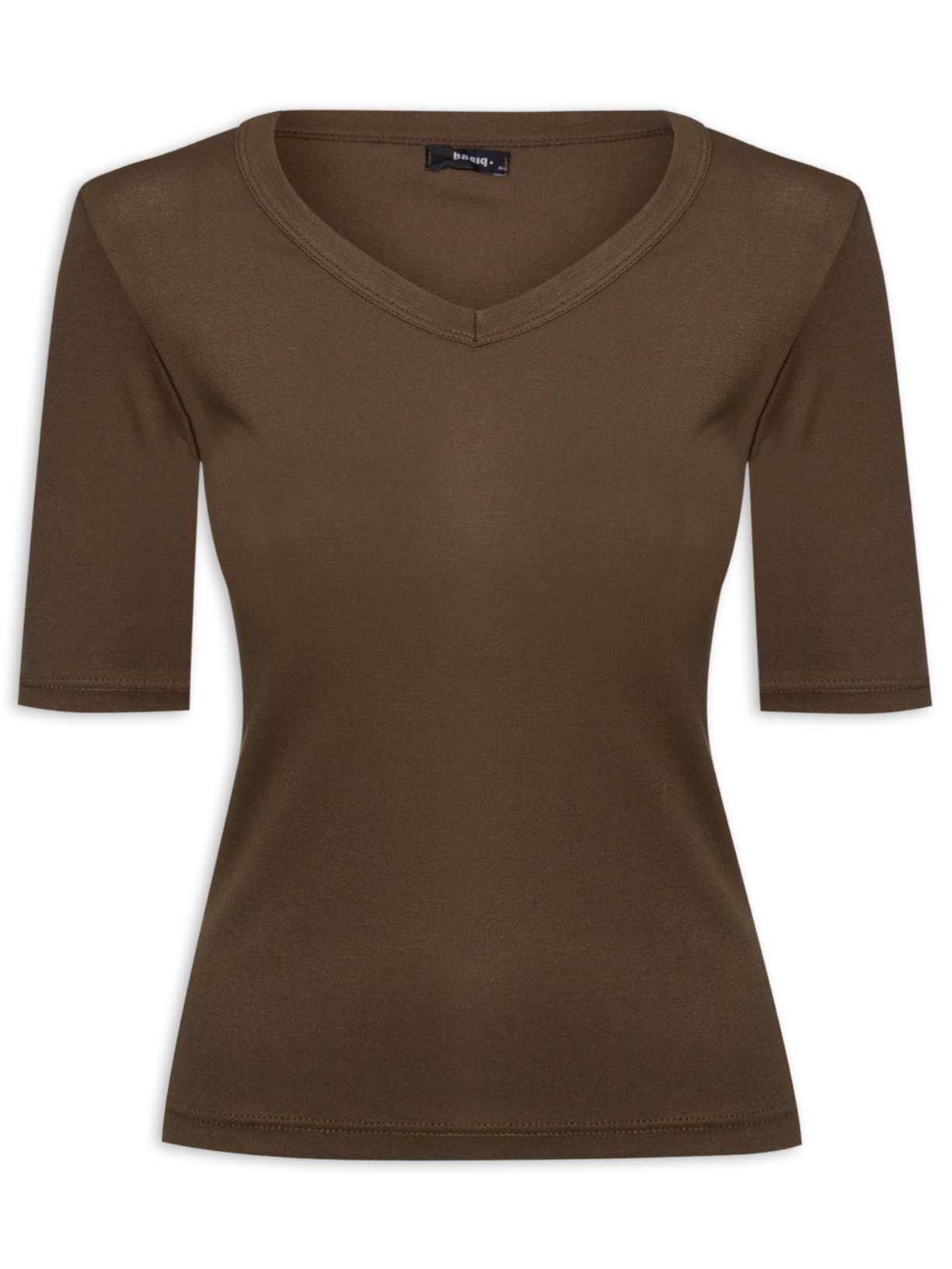 Camiseta Feminina Meia Manga Decote V - Marrom