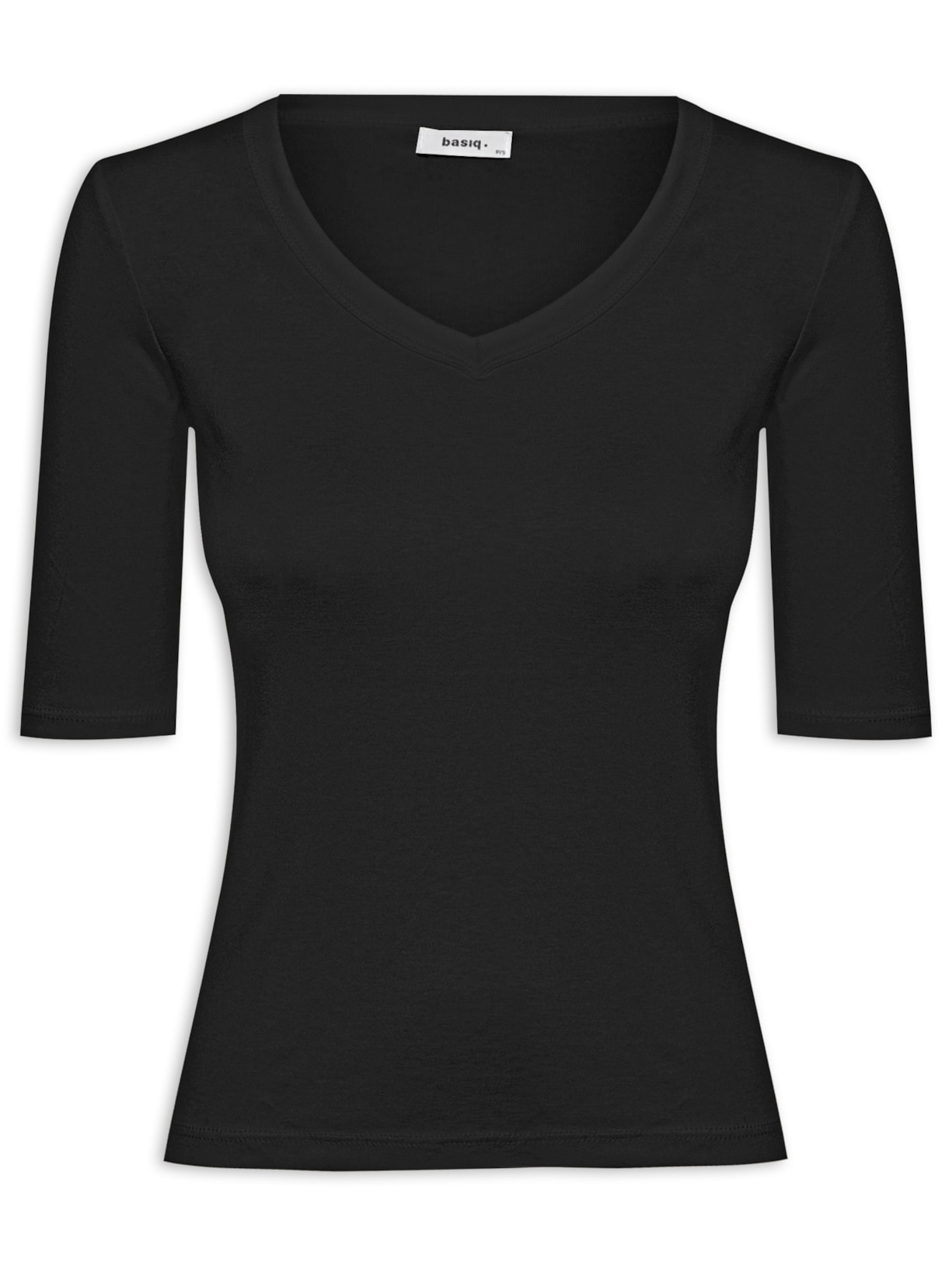 Camiseta Feminina Meia Manga Decote V - Preto