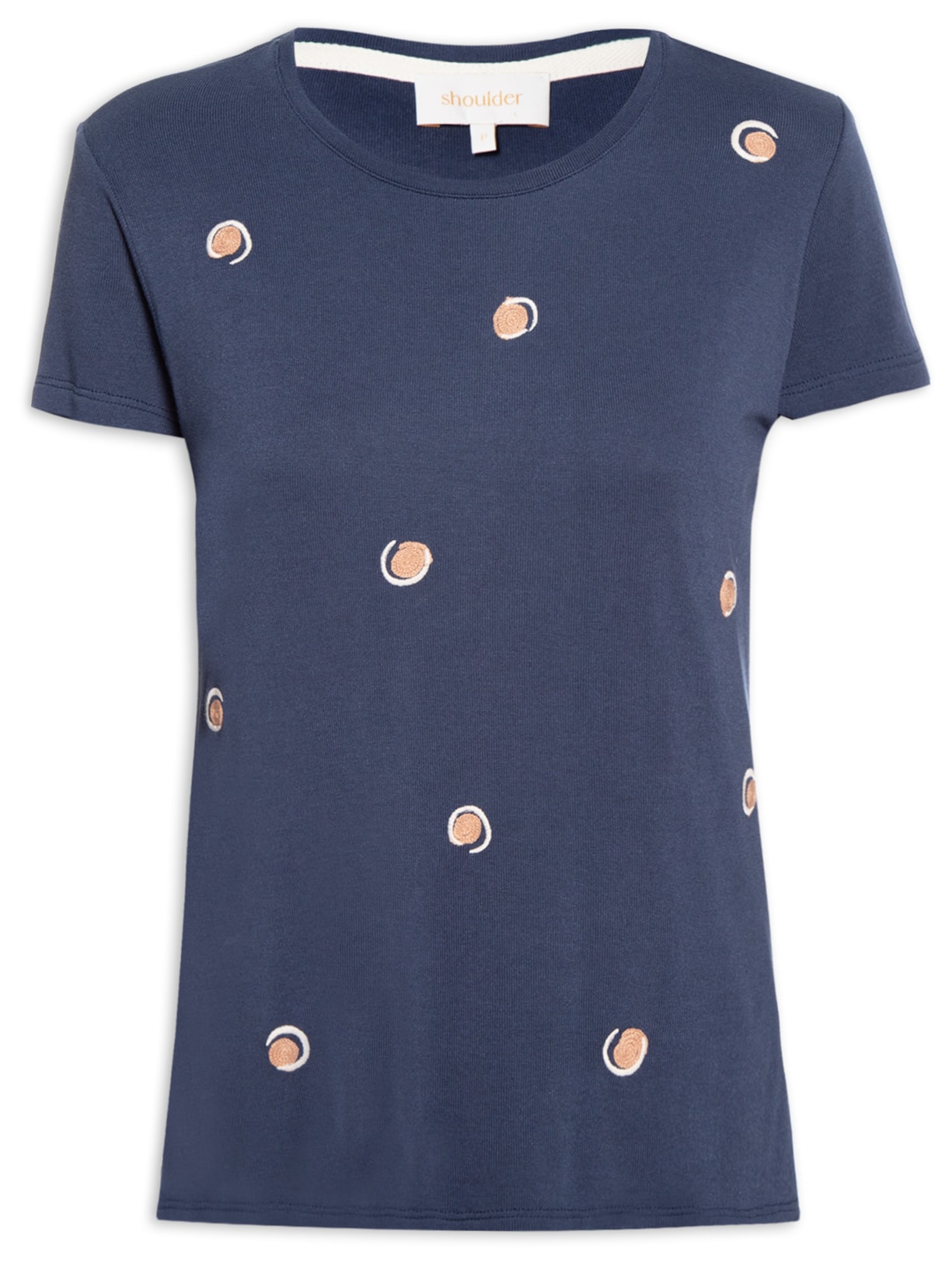 Camiseta Feminina Mini Bordado Poá - Azul