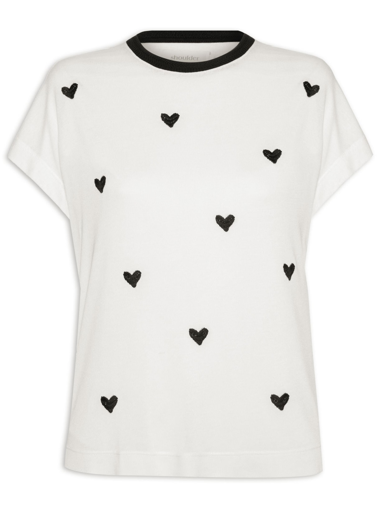 Camiseta Feminina Mini Coração Bordado - Off White