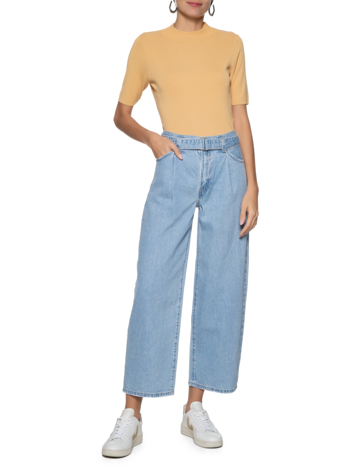 Camiseta Feminina Modal Com Gola Amarelo  Basiq