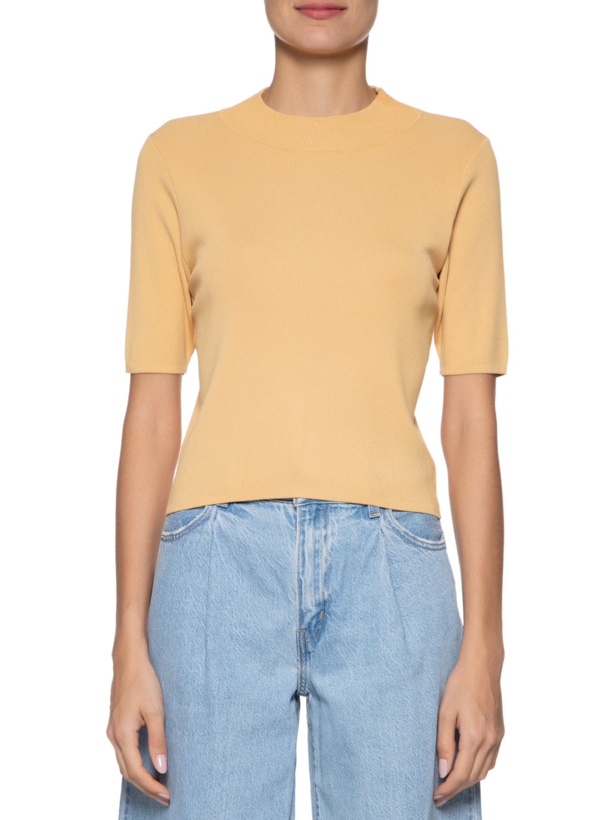 Camiseta Feminina Modal Com Gola Amarelo  Basiq