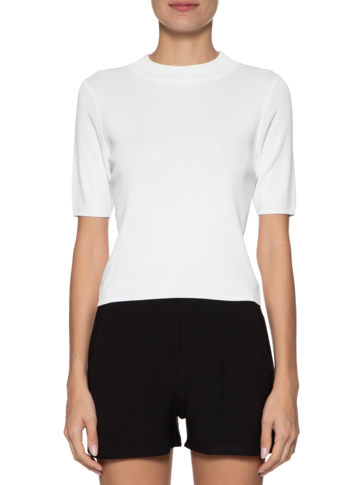 Camiseta Feminina Modal Com Gola Branco Basiq