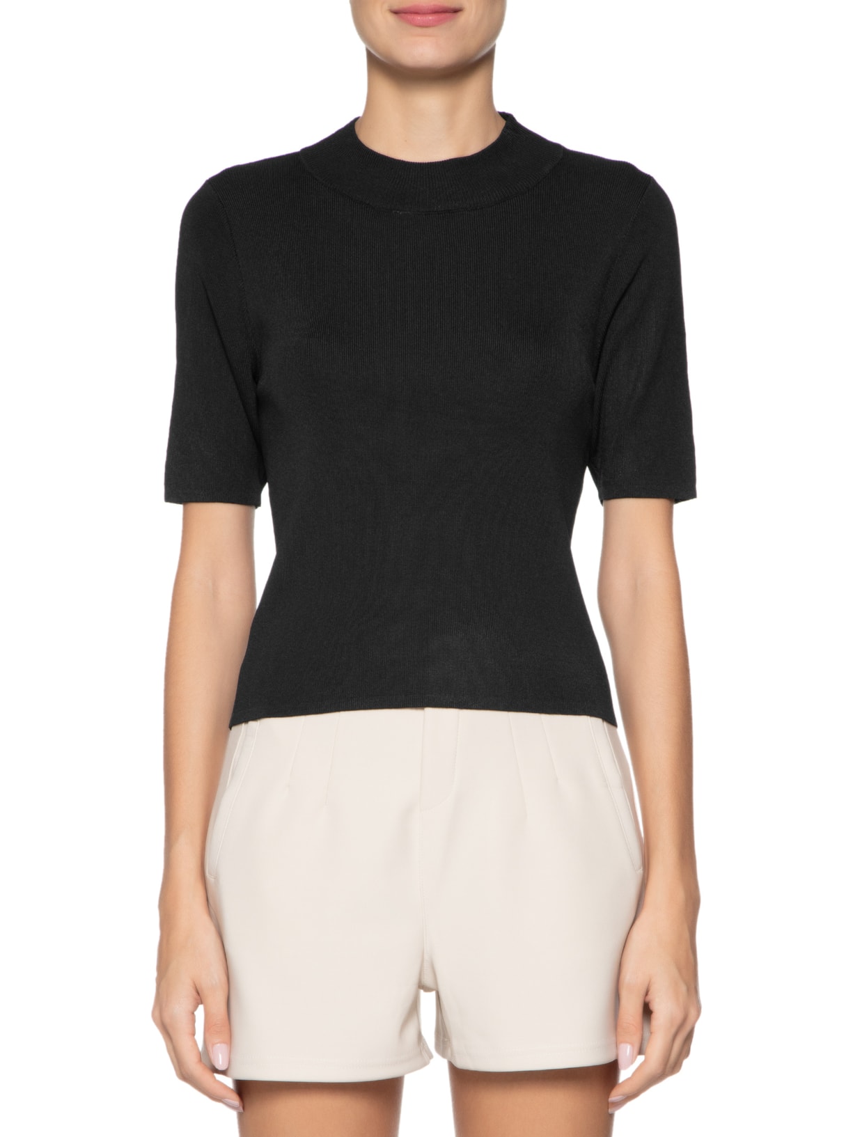 Camiseta Feminina Modal Com Gola Preto  Basiq