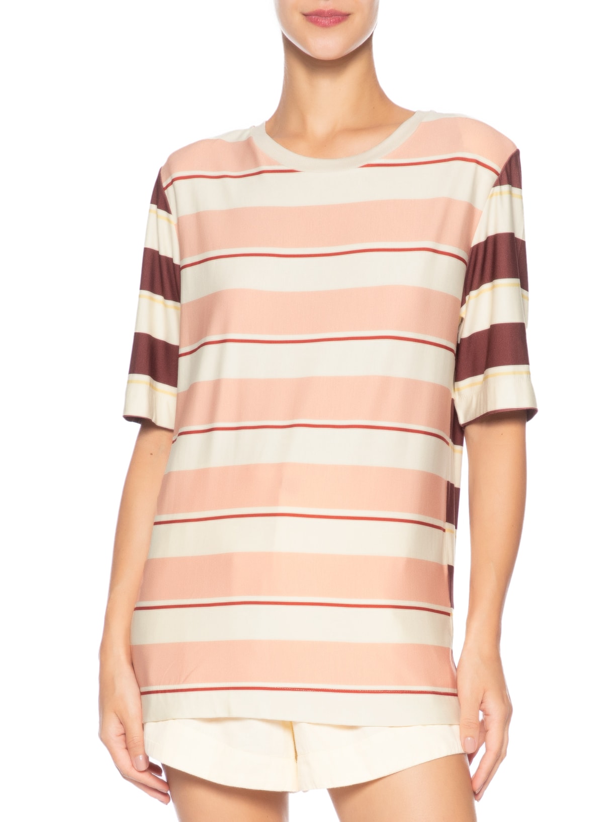 Camiseta Feminina Moletinho Estampa Listra Rosa Dress To