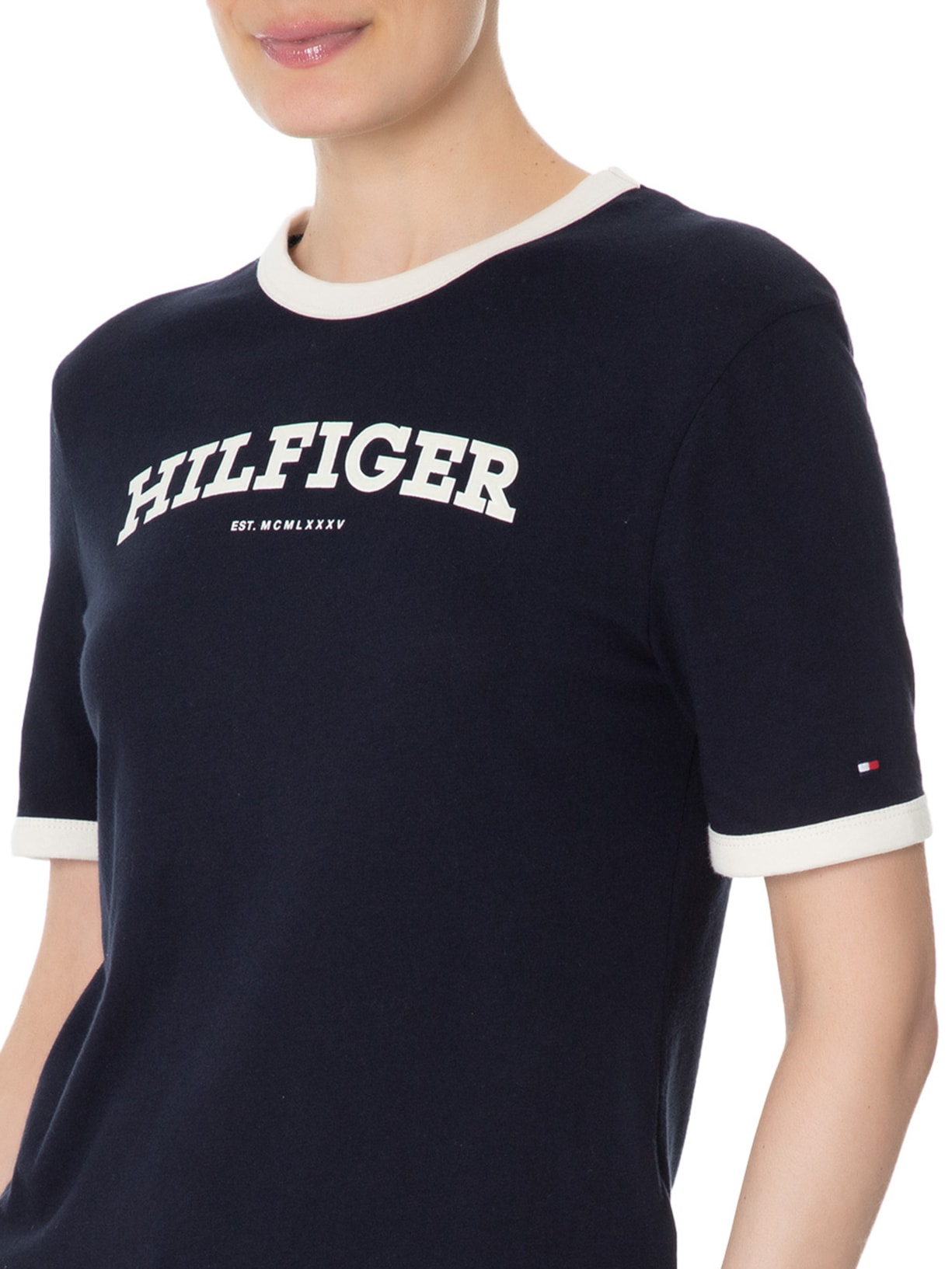 Camiseta Feminina Monotype Flocado Azul Tommy Hilfiger