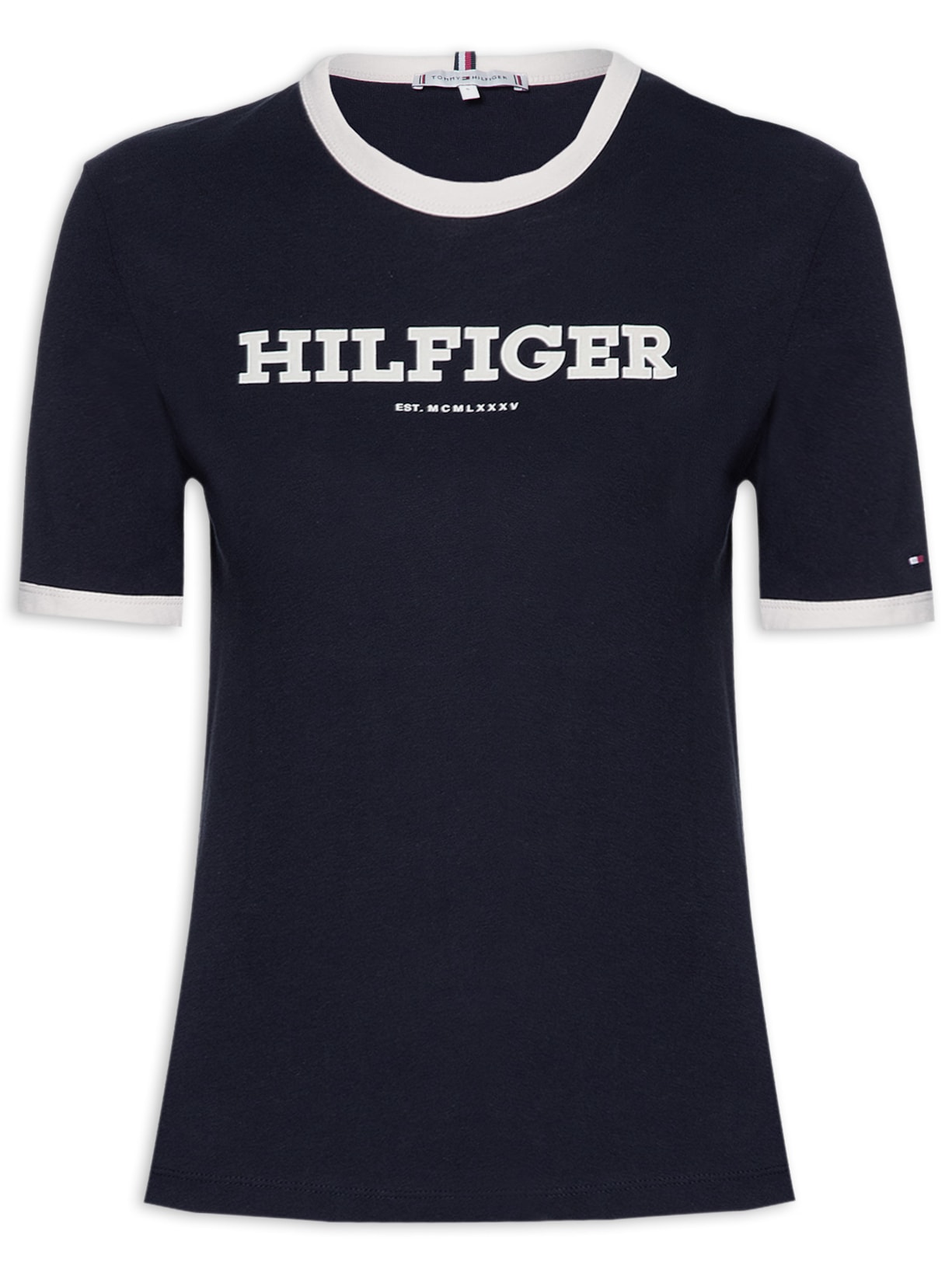 Camiseta Feminina Monotype Flocado Azul Tommy Hilfiger