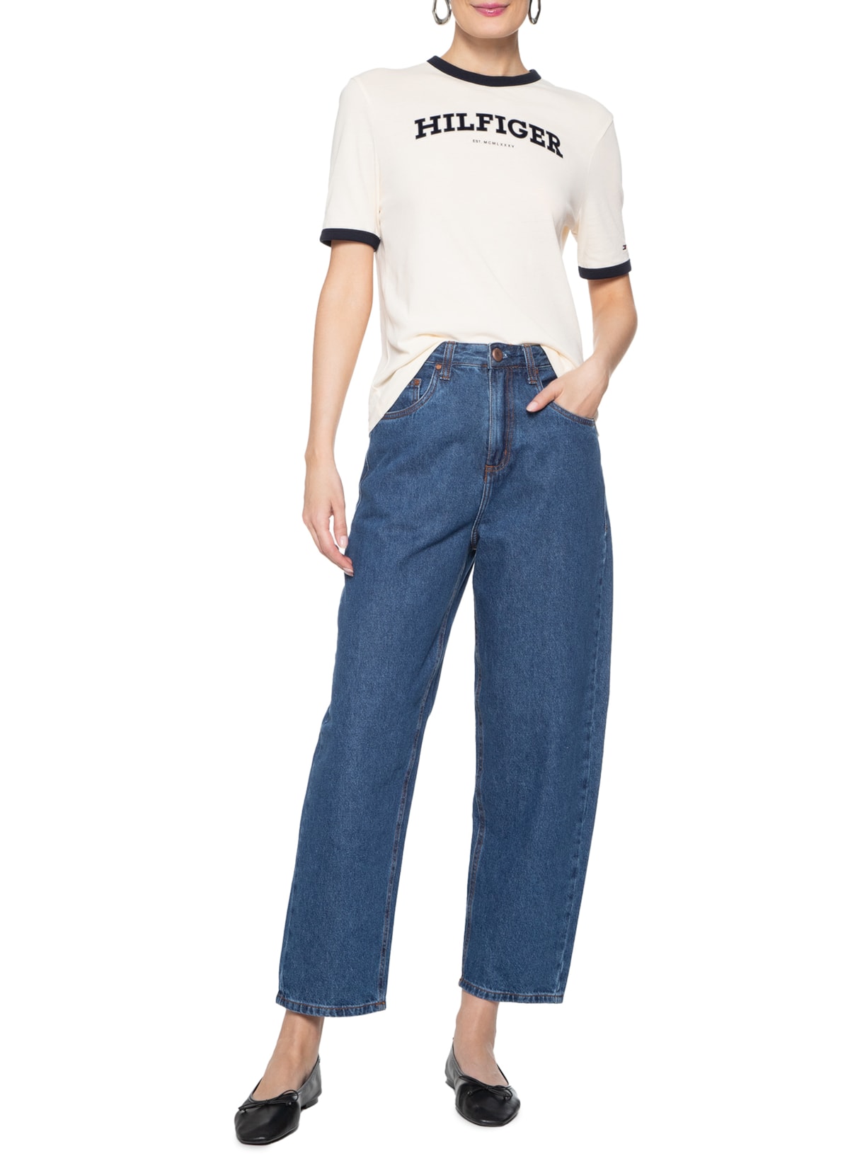 Camiseta Feminina Monotype Flocado Off White Tommy Hilfiger