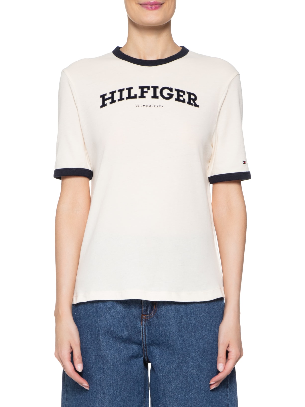 Camiseta Feminina Monotype Flocado Off White Tommy Hilfiger
