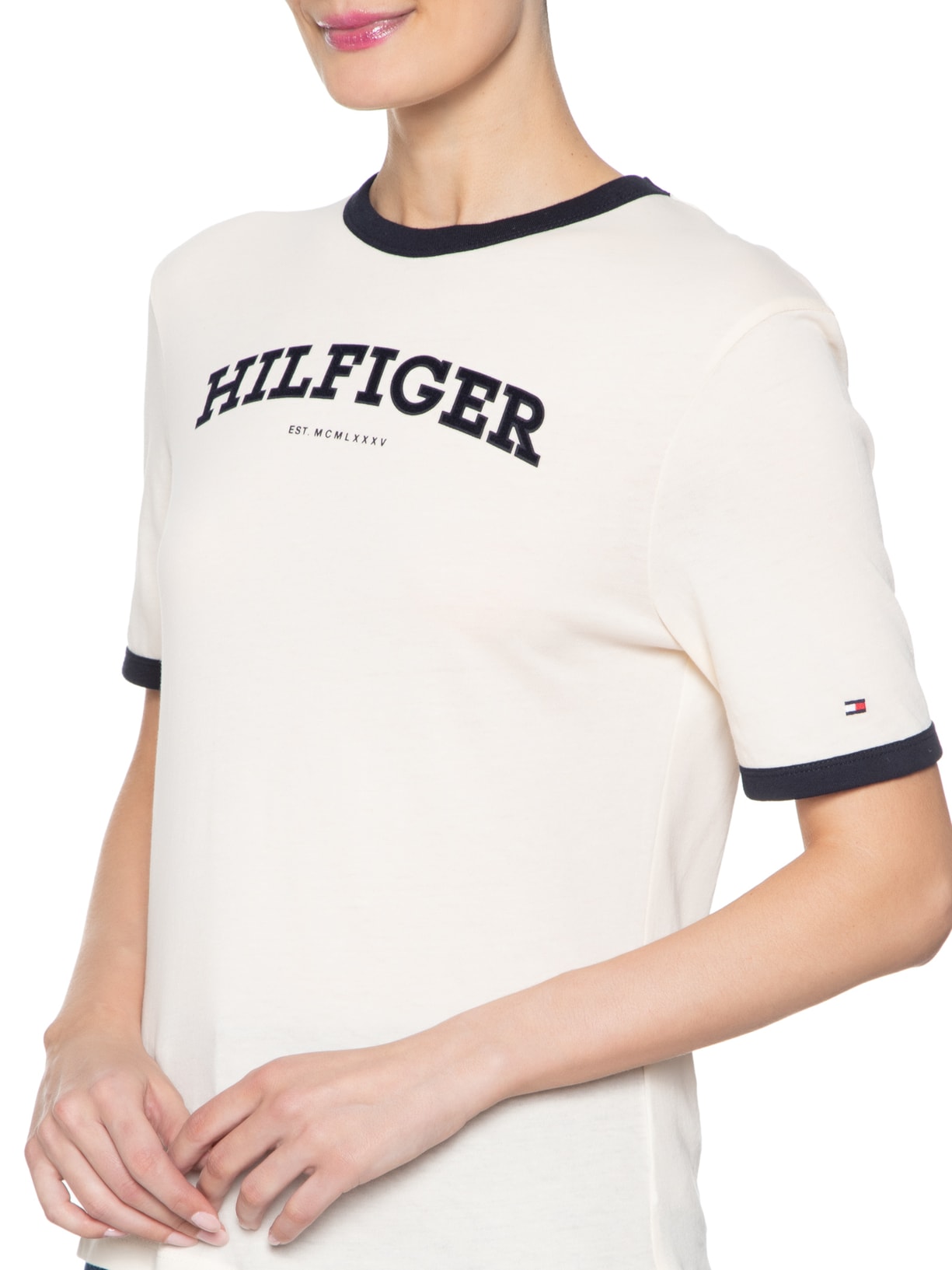 Camiseta Feminina Monotype Flocado Off White Tommy Hilfiger