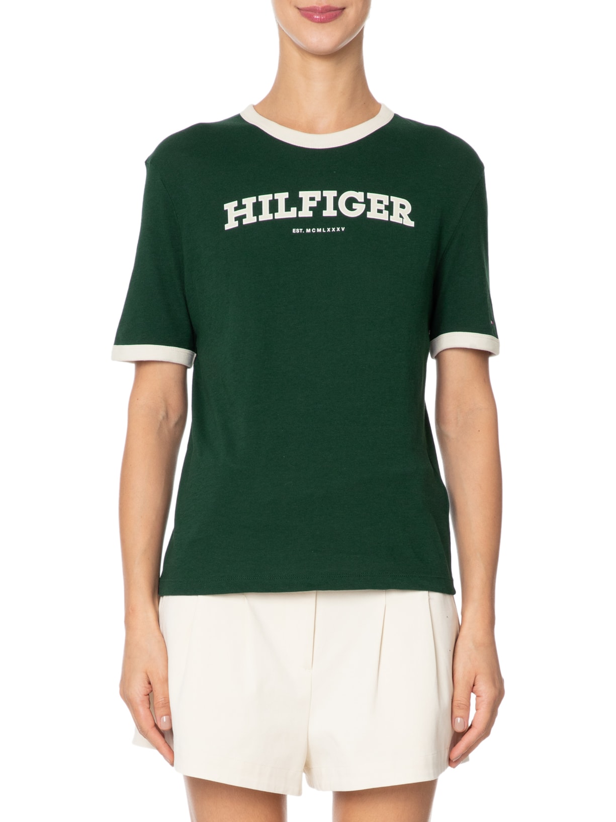 Camiseta Feminina Monotype Flocado Verde Tommy Hilfiger