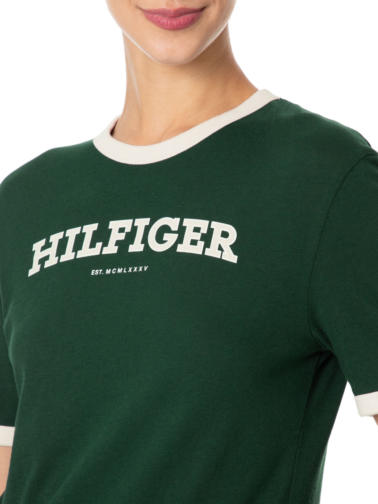 Camiseta Feminina Monotype Flocado Verde Tommy Hilfiger