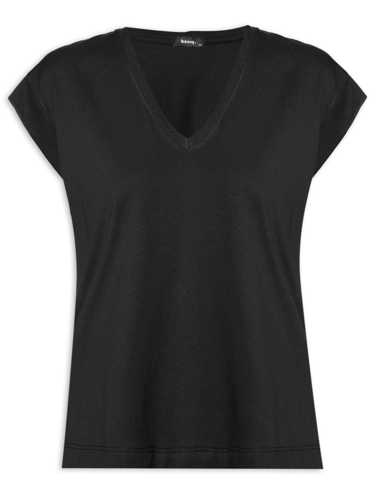 Camiseta Feminina Muscle Tee Básica Gola V - Preto