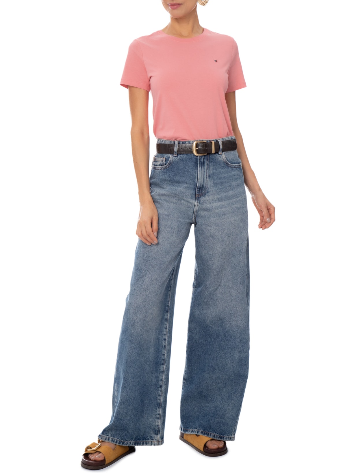 Camiseta Feminina New Crew Neck Rosa Tommy Hilfiger