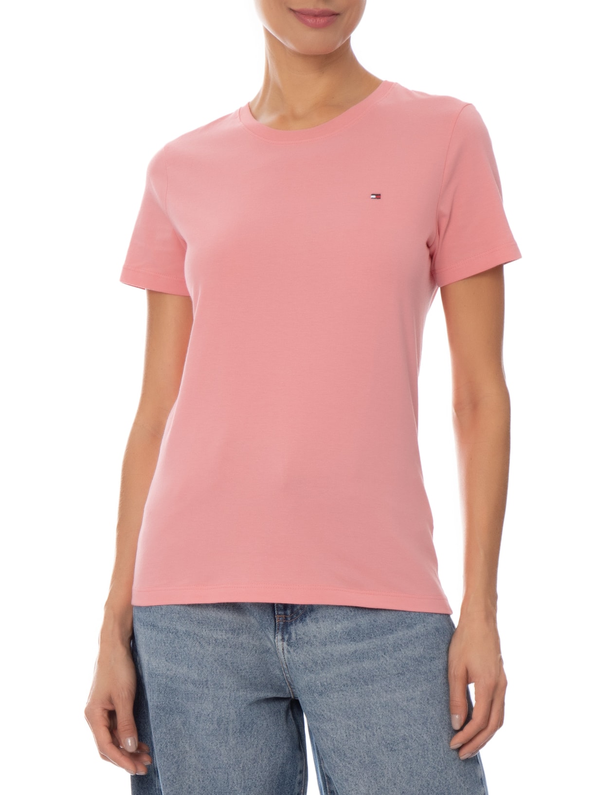 Camiseta Feminina New Crew Neck Rosa Tommy Hilfiger