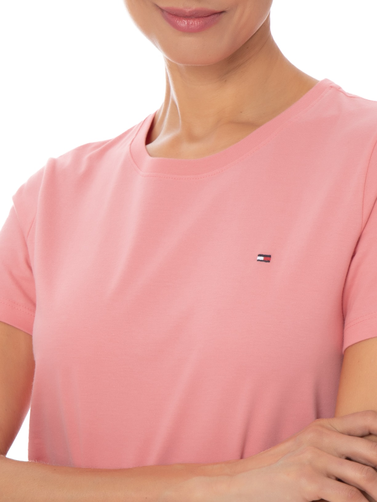 Camiseta Feminina New Crew Neck Rosa Tommy Hilfiger