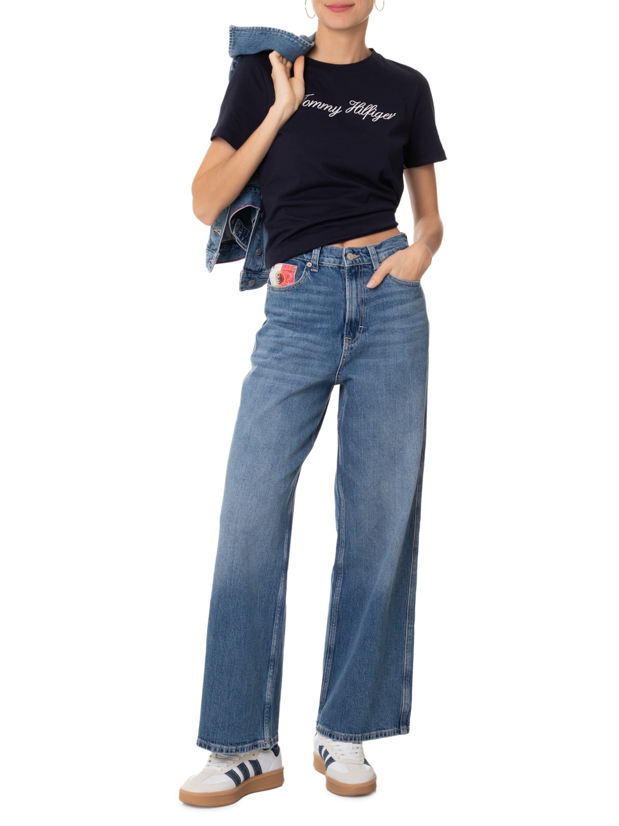 Camiseta Feminina Nos Script Regular Azul Tommy Hilfiger