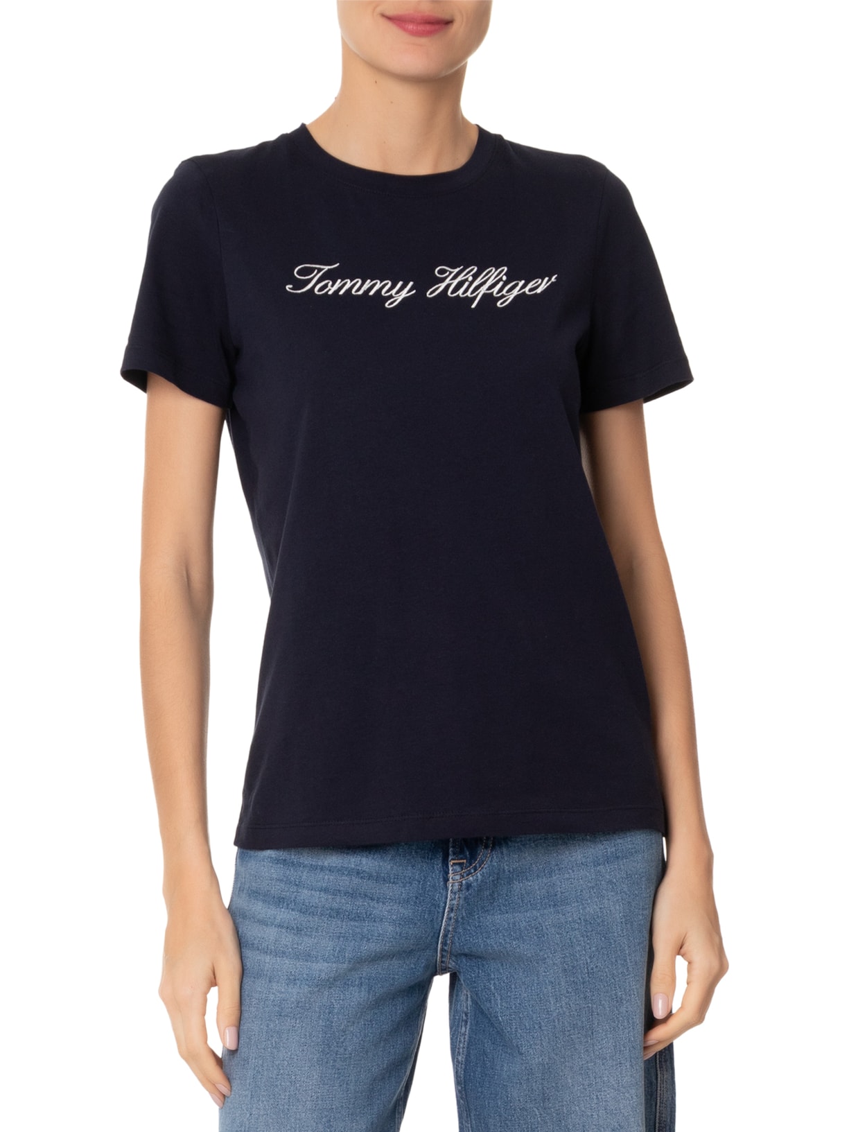 Camiseta Feminina Nos Script Regular Azul Tommy Hilfiger
