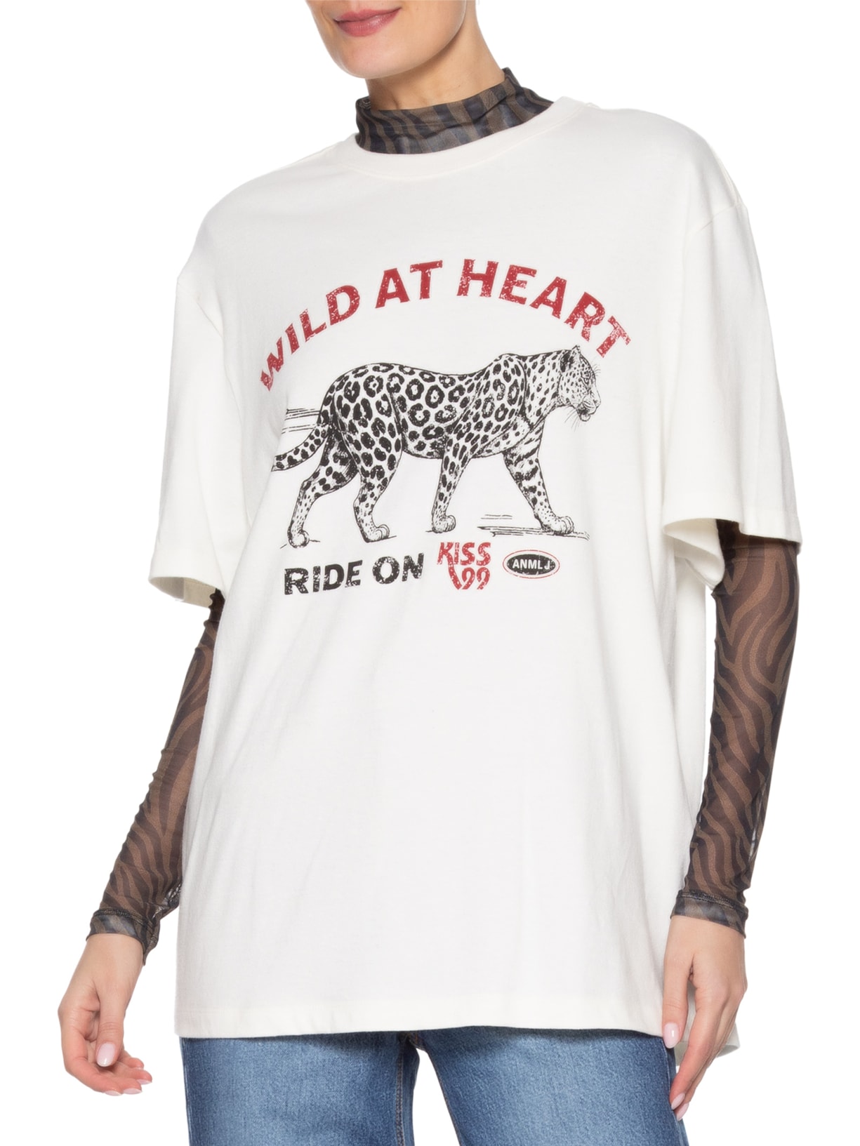 Camiseta Feminina Onça Branco Animale Jeans