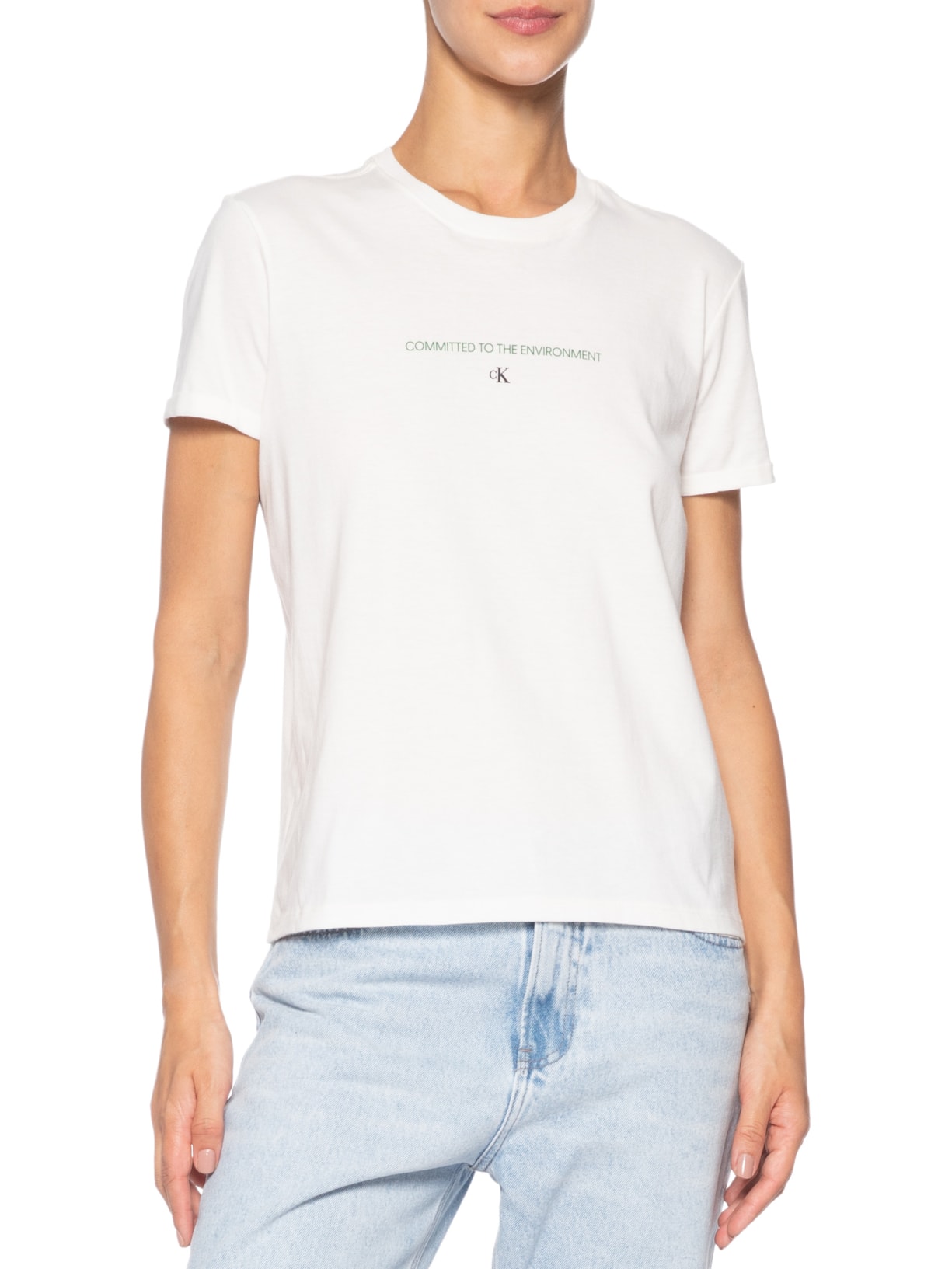 Camiseta Feminina Organic Frase Branco Calvin Klein Jeans
