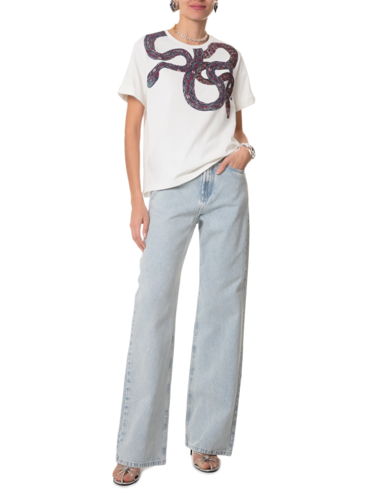 Camiseta Feminina Over Collar Snake Off White Animale Jeans