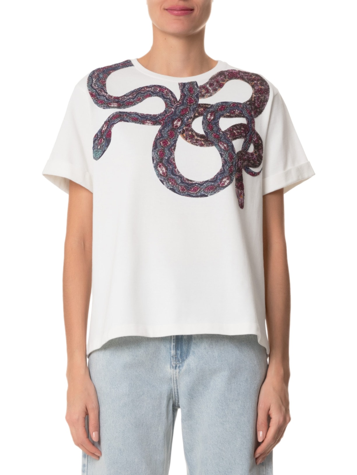 Camiseta Feminina Over Collar Snake Off White Animale Jeans