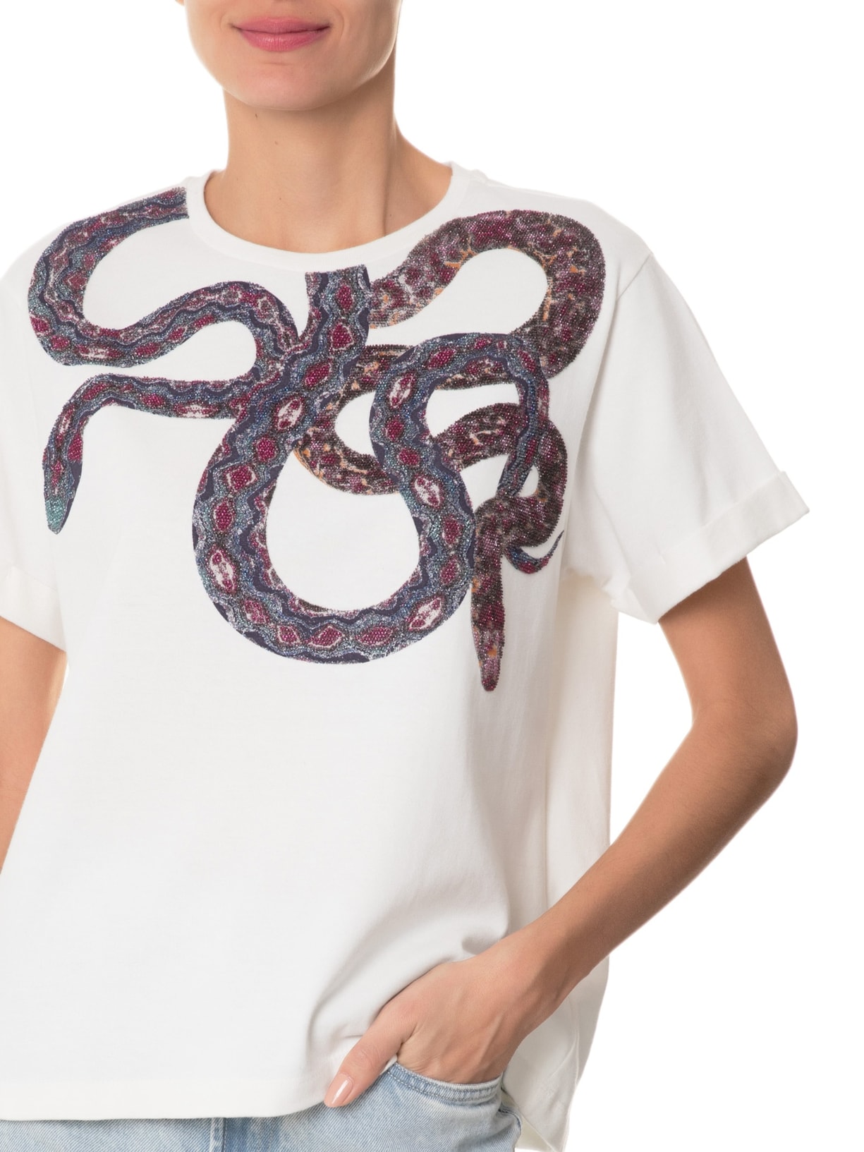 Camiseta Feminina Over Collar Snake Off White Animale Jeans