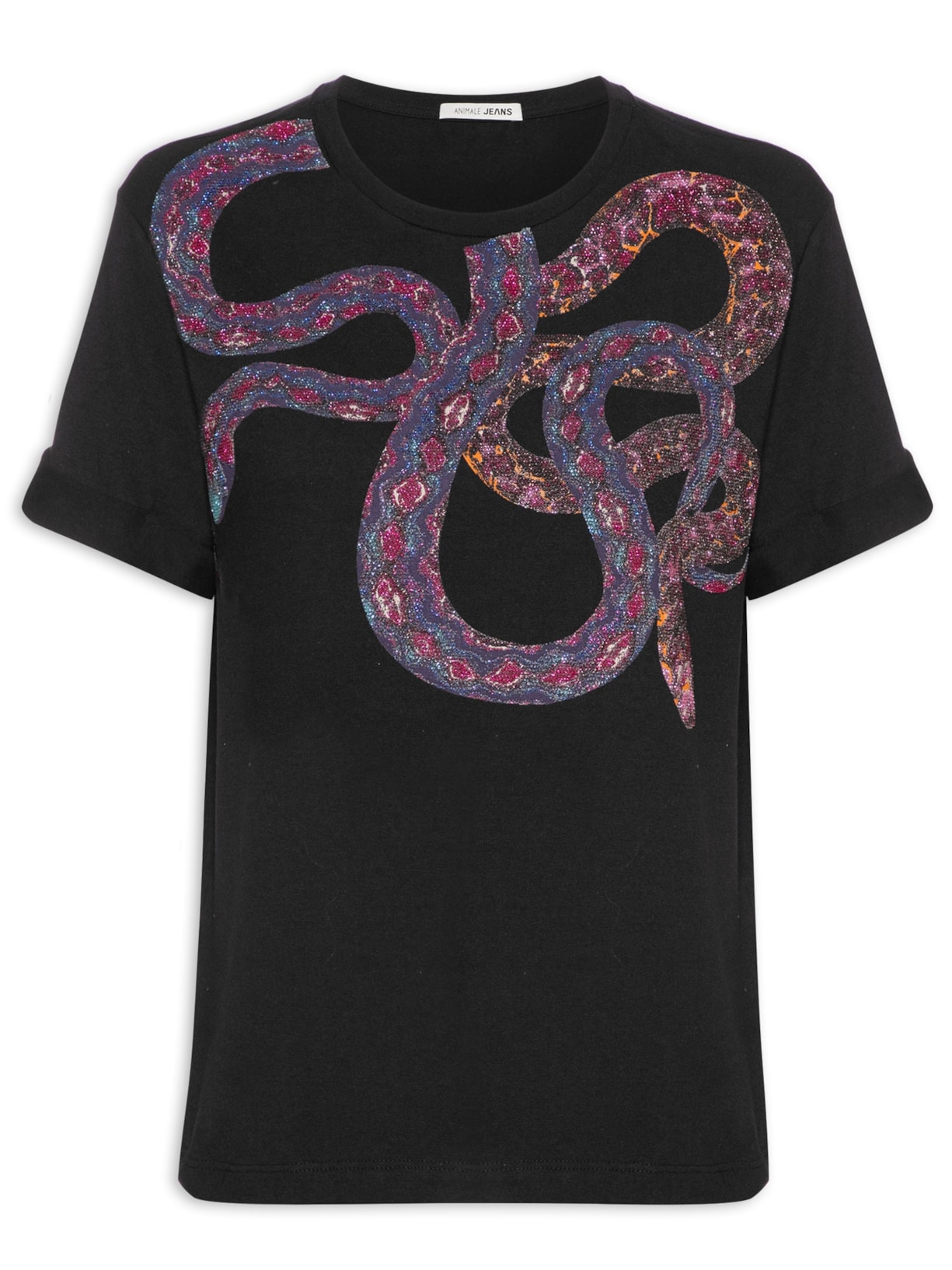 Camiseta Feminina Over Collar Snake - Preto