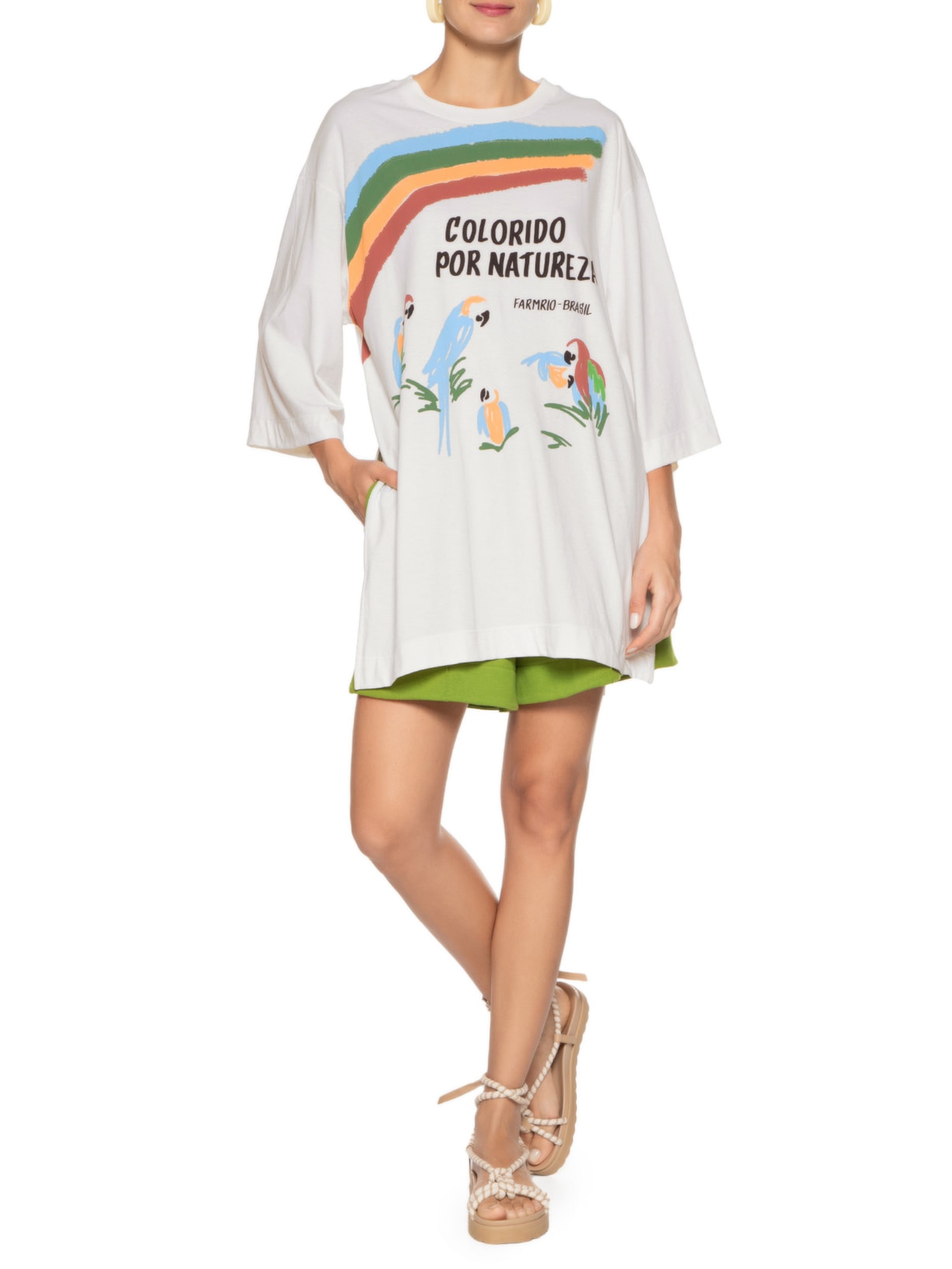 Camiseta Feminina Over Colorido Por Natureza Off White Farm