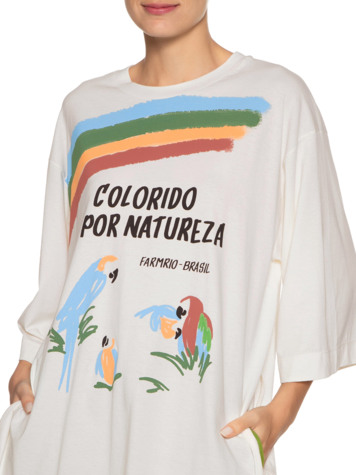 Camiseta Feminina Over Colorido Por Natureza Off White Farm