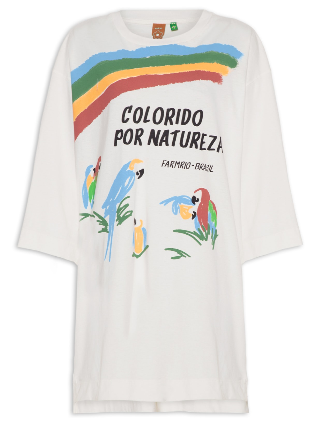 Camiseta Feminina Over Colorido Por Natureza - Off White