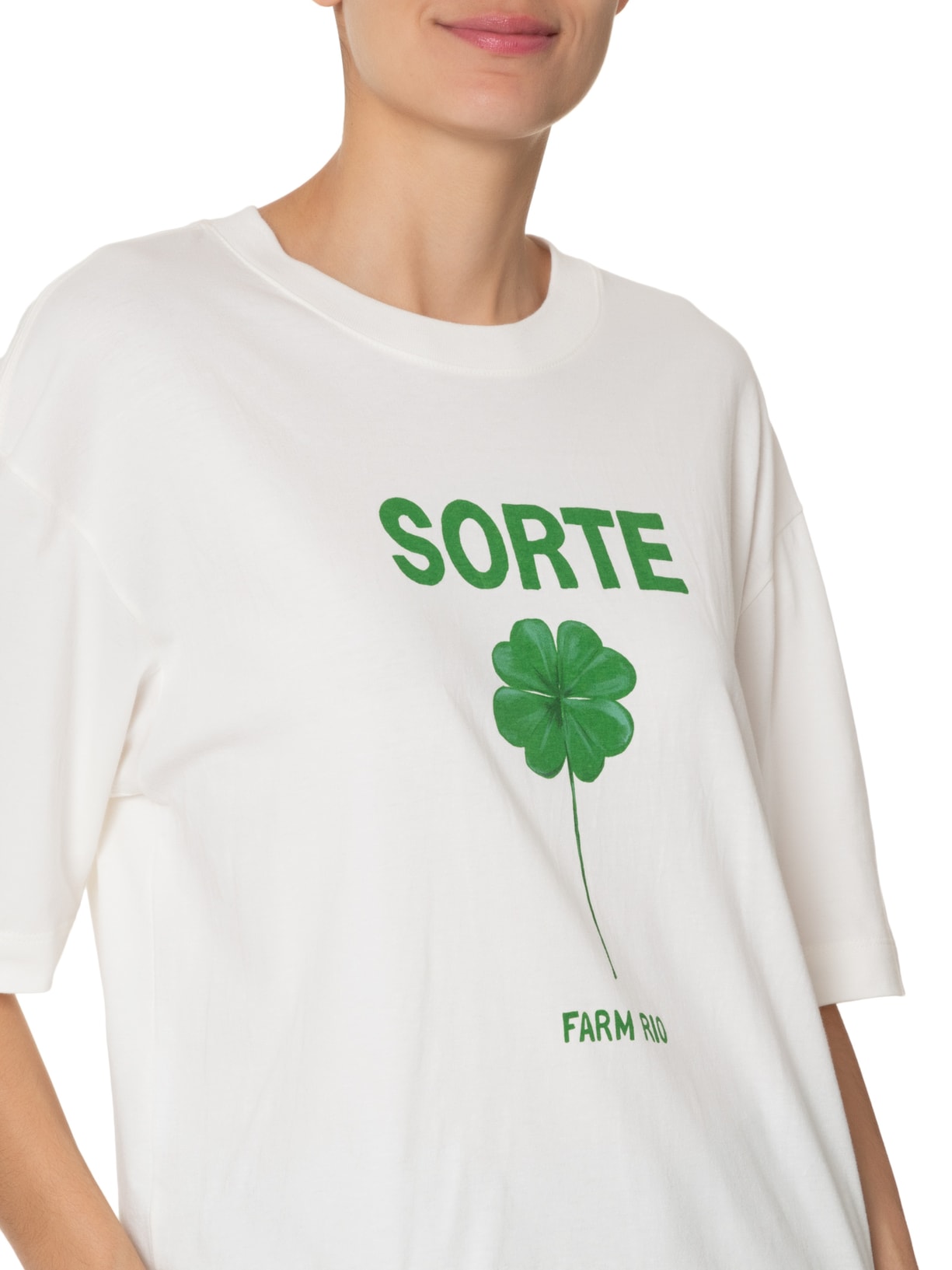 Camiseta Feminina Over Sorte Branco Farm