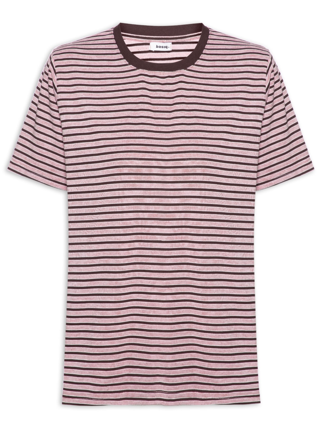 Camiseta Feminina Oversized Listrada Rosa Basiq