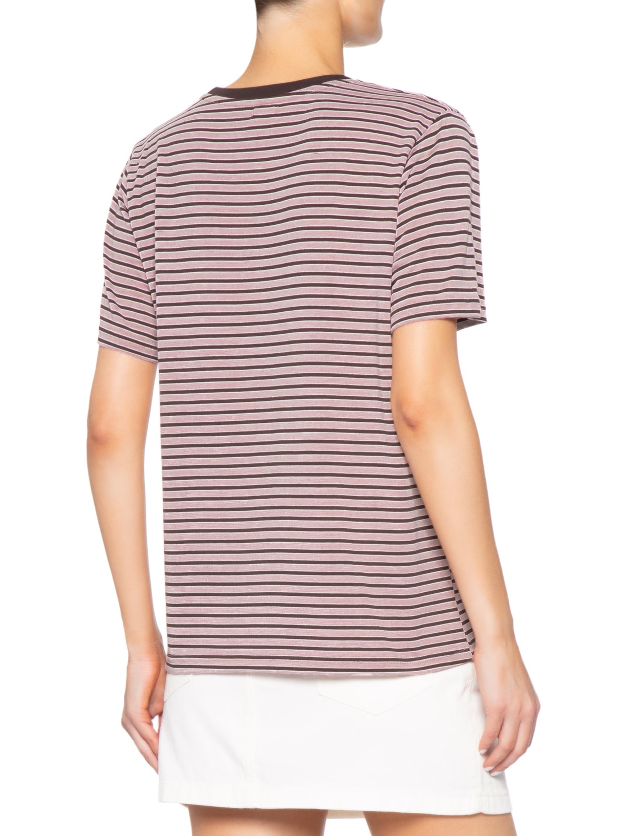Camiseta Feminina Oversized Listrada Rosa Basiq