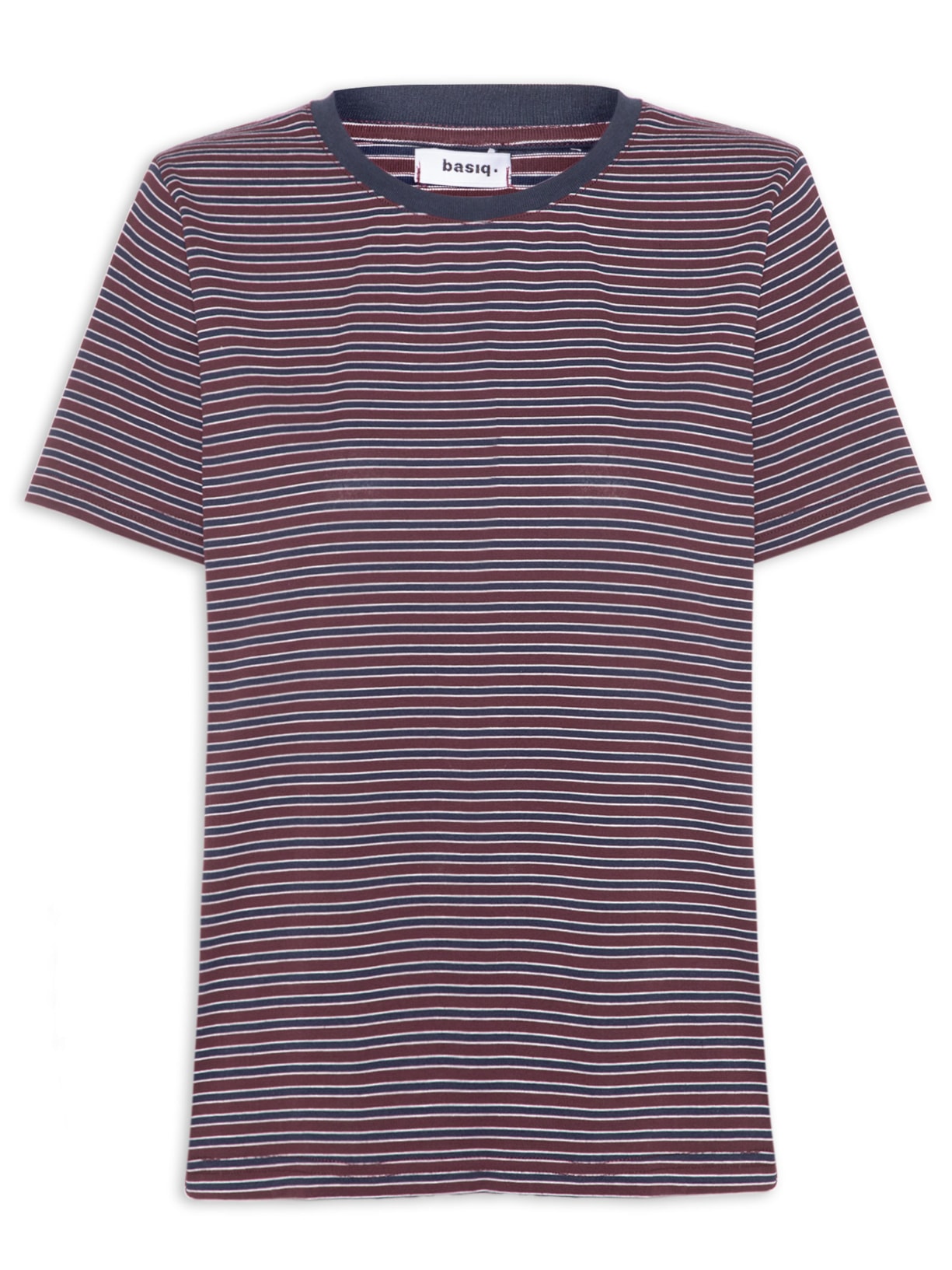 Camiseta Feminina Oversized Listrada Vermelho Basiq