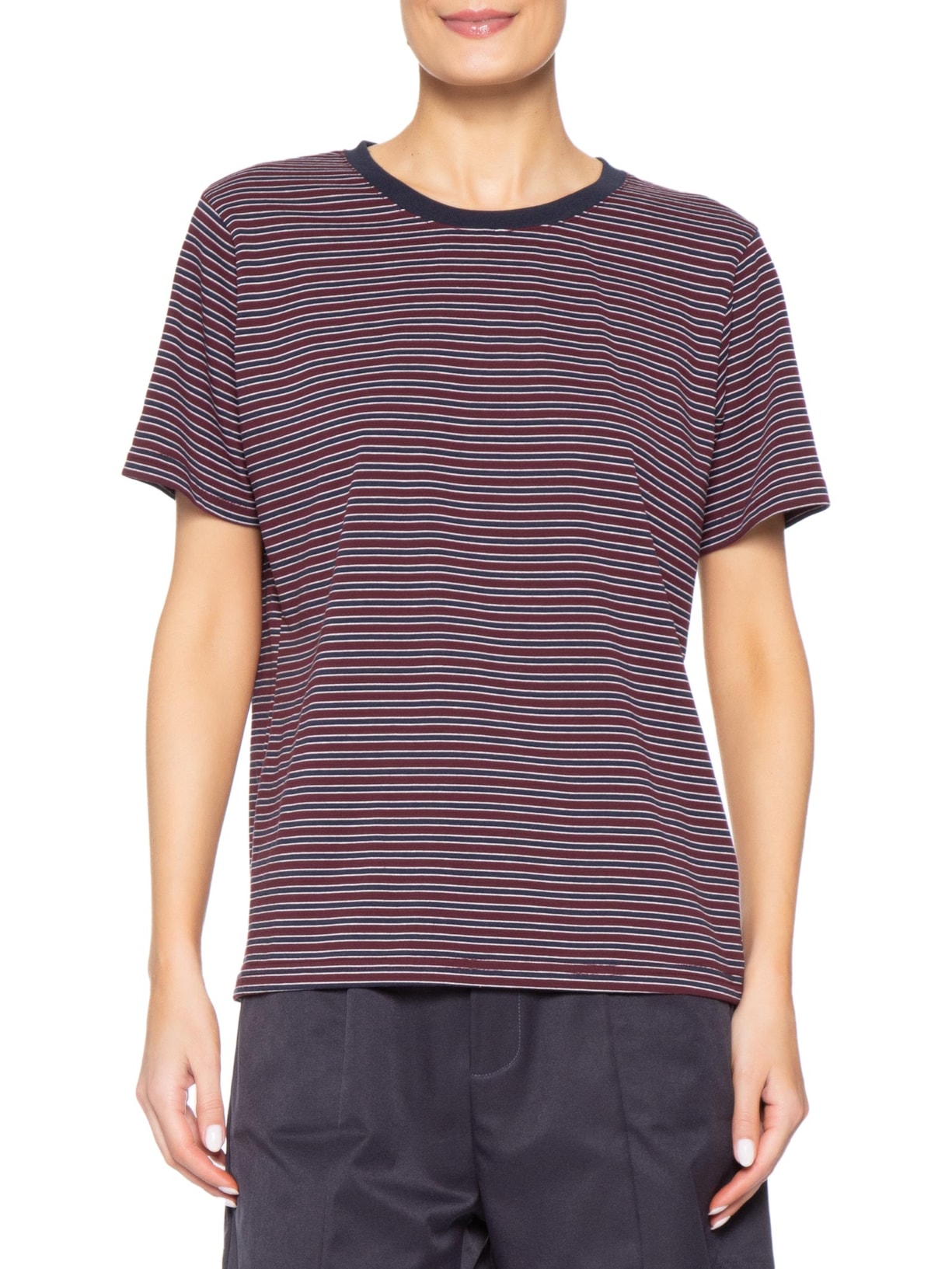 Camiseta Feminina Oversized Listrada Vermelho Basiq