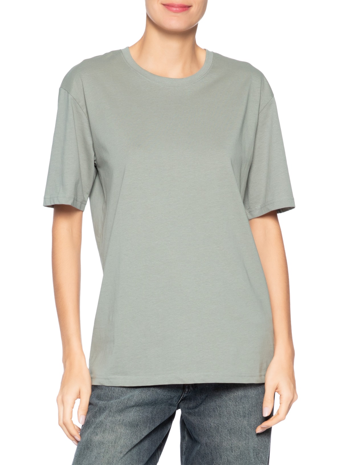 Camiseta Feminina Oversized Manga Curta Cinza Basiq