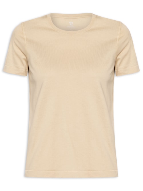 Camiseta Feminina Pima Manga Curta Decote Redondo - Bege