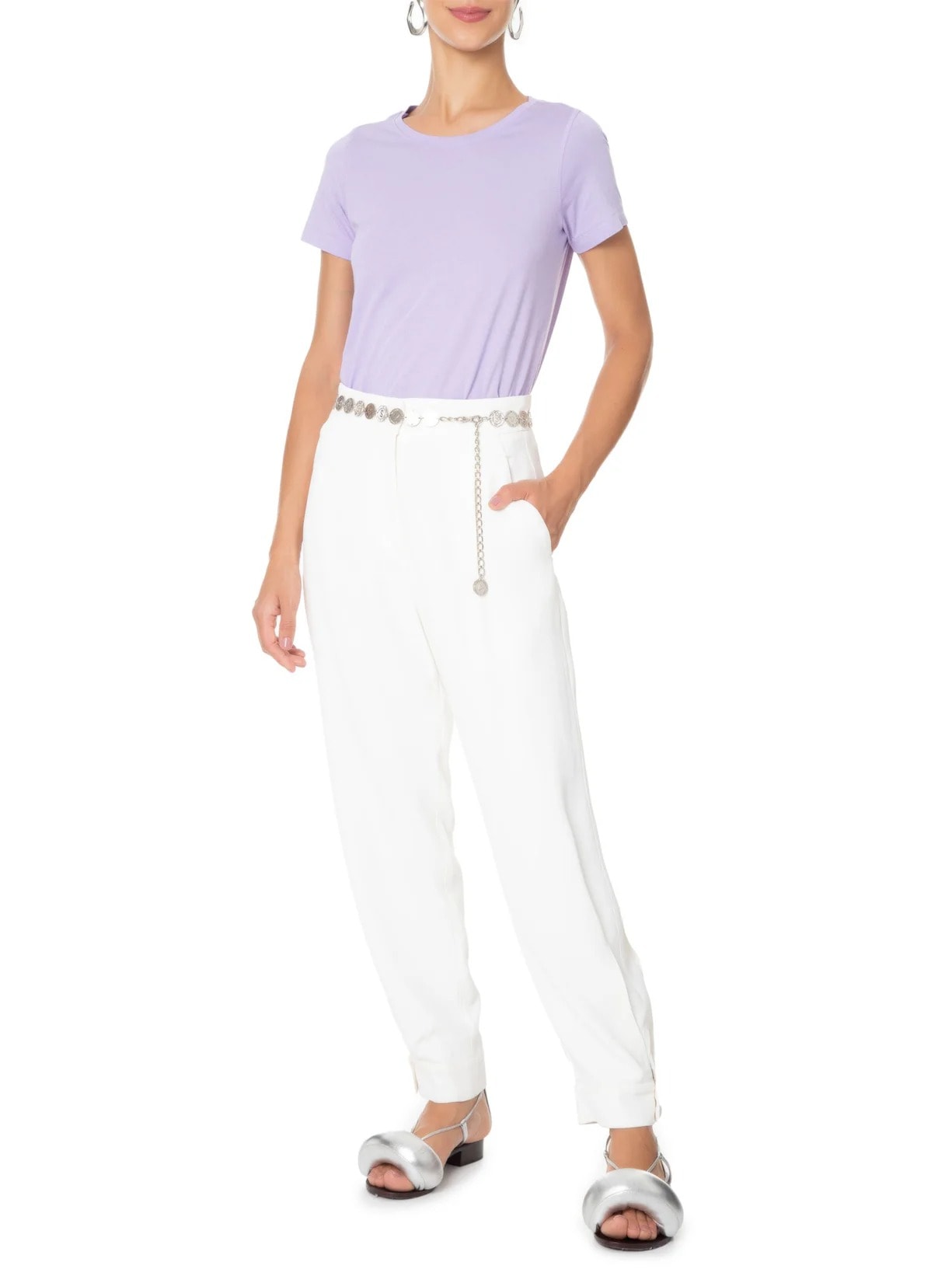 Camiseta Feminina Pima Manga Curta Decote Redondo Lilás '2Essential