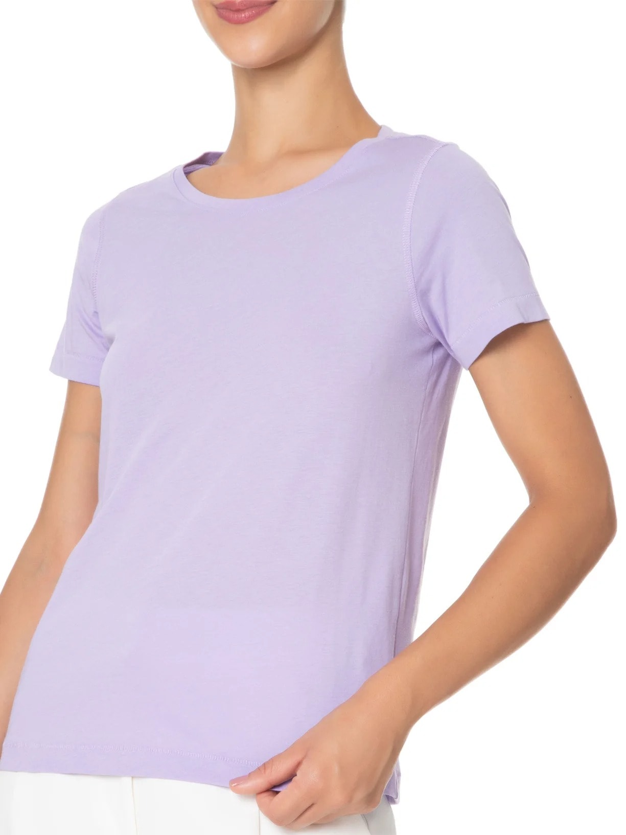 Camiseta Feminina Pima Manga Curta Decote Redondo Lilás '2Essential