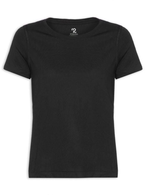 Camiseta Feminina Pima Manga Curta Decote Redondo - Preto