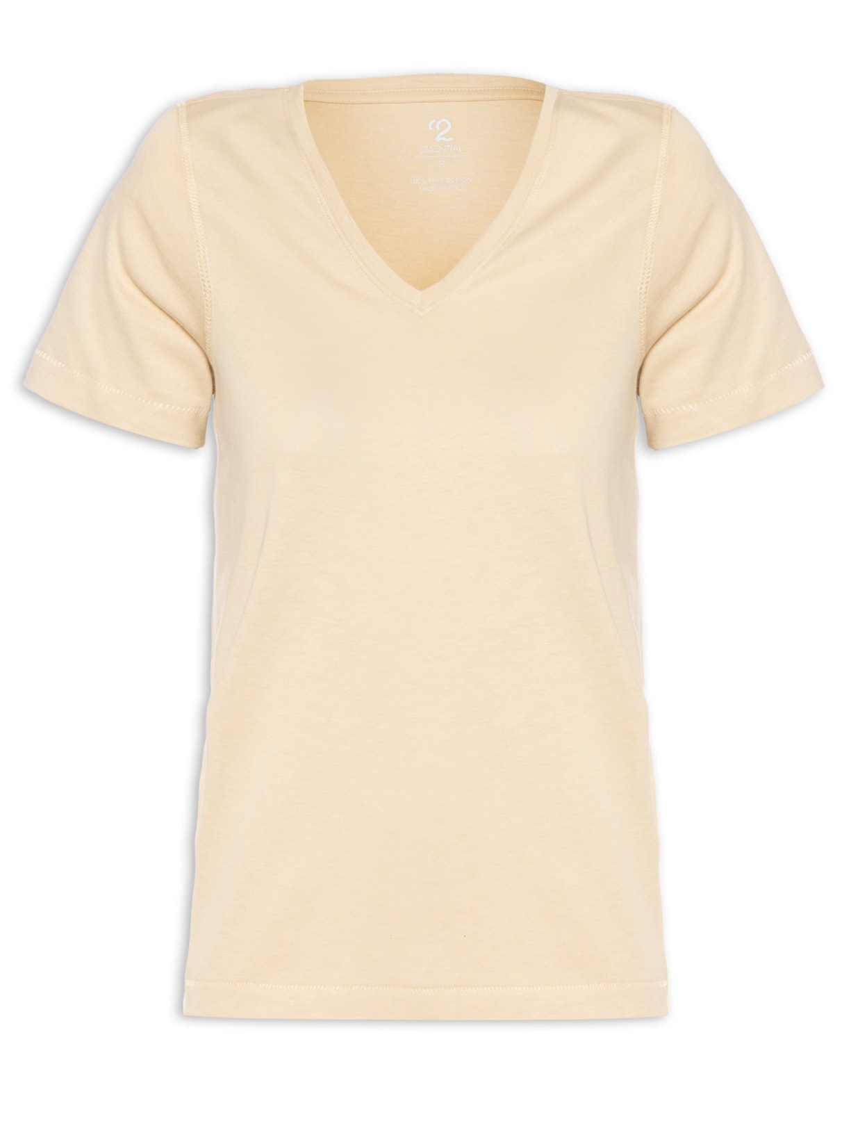 Camiseta Feminina Pima Manga Curta Decote V - Bege