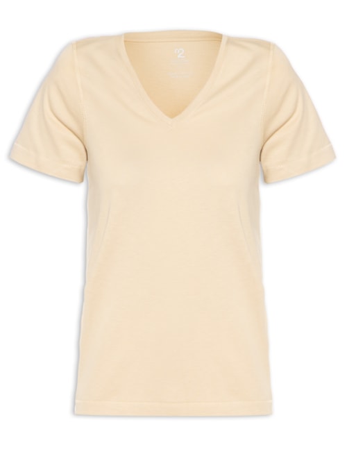 Camiseta Feminina Pima Manga Curta Decote V - Bege