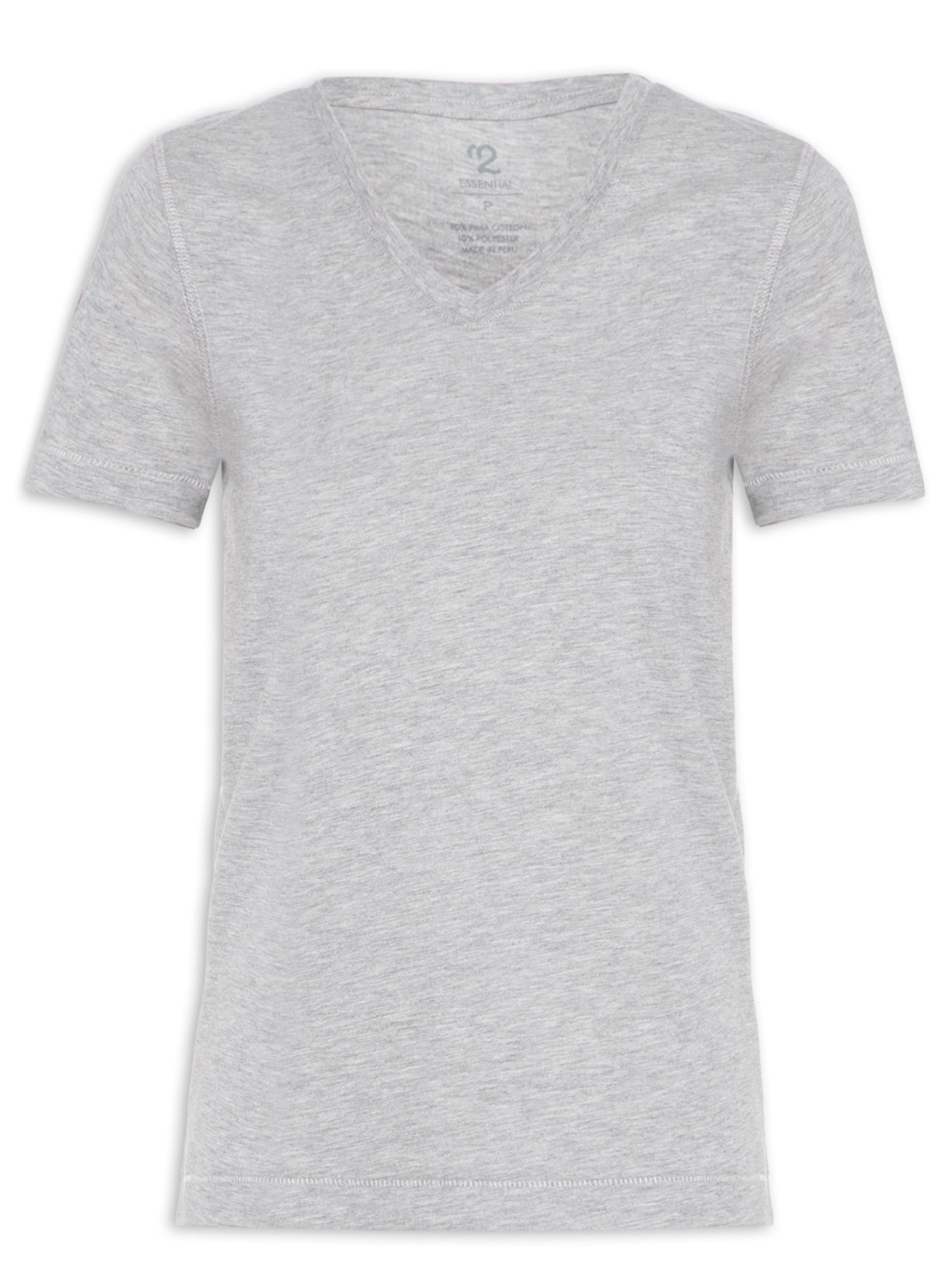 Camiseta Feminina Pima Manga Curta Decote V - Cinza
