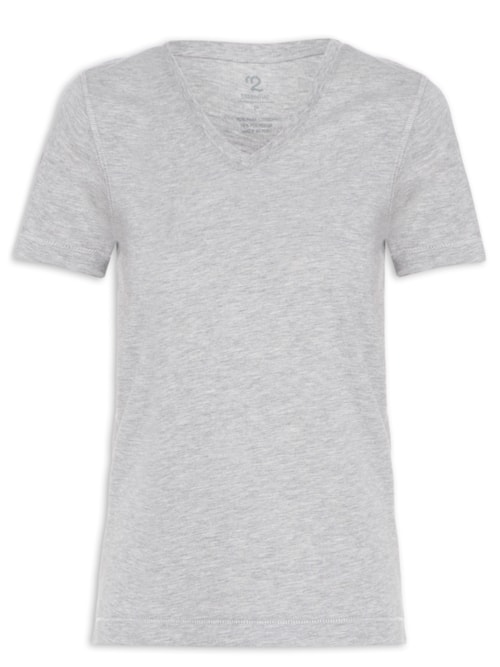 Camiseta Feminina Pima Manga Curta Decote V - Cinza