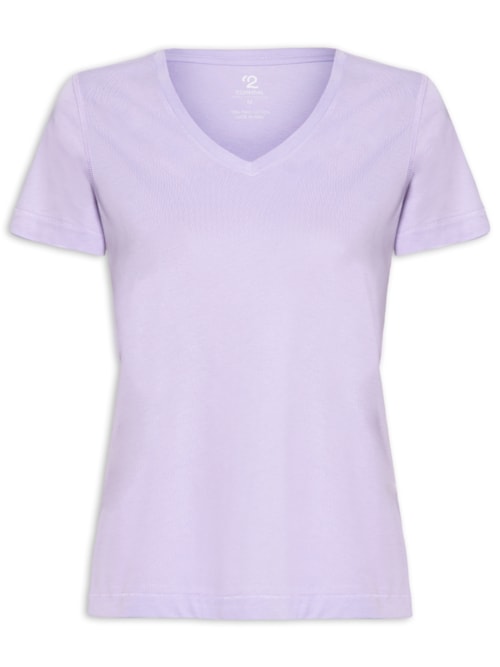 Camiseta Feminina Pima Manga Curta Decote V - Lilás