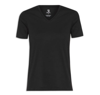 Camiseta Feminina Pima Manga Curta Decote V - Preto
